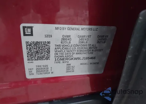 2020 Chevrolet Traverse Fwd Lt Cloth из США, поврежденный, VIN 1GNERGKW9LJ185466